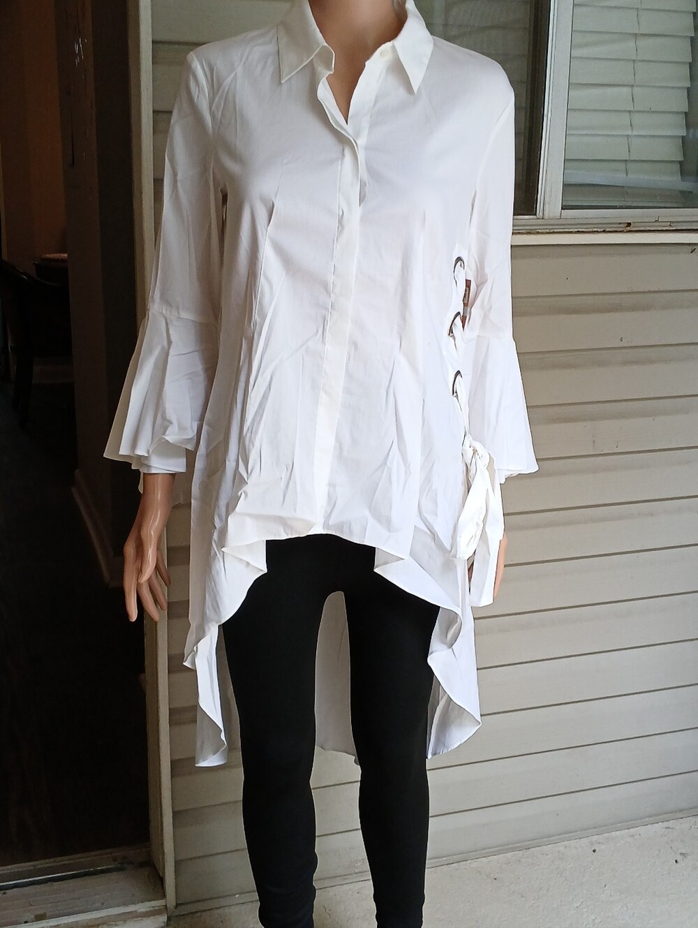 Rachel Roy White High-Low Button-Front Tunic Blouse with Side Tie Sz 2